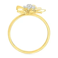 Womens 1/8 CT. T.W. Natural White Diamond 10K Gold Flower Cocktail Ring