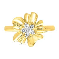 Womens 1/8 CT. T.W. Natural White Diamond 10K Gold Flower Cocktail Ring