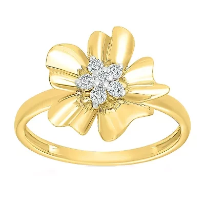Womens 1/8 CT. T.W. Natural White Diamond 10K Gold Flower Cocktail Ring