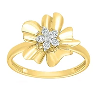 Womens 1/8 CT. T.W. Natural White Diamond 10K Gold Flower Cocktail Ring