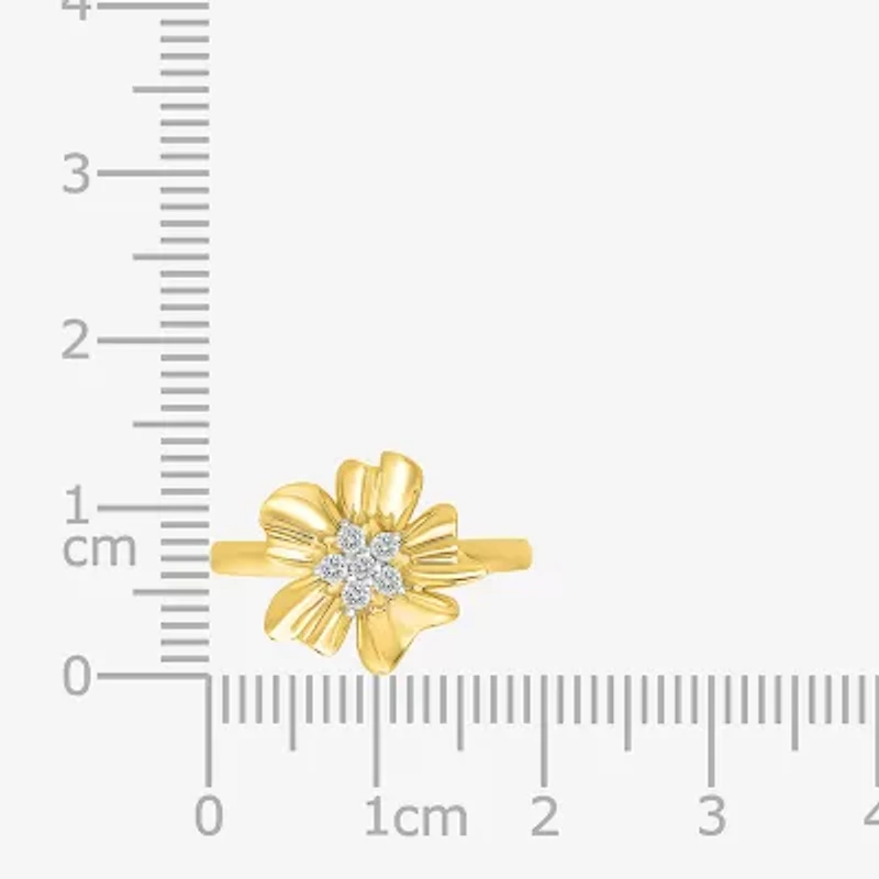 Womens 1/8 CT. T.W. Natural White Diamond 10K Gold Flower Cocktail Ring