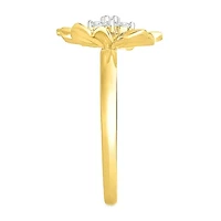 Womens 1/8 CT. T.W. Natural White Diamond 10K Gold Flower Cocktail Ring