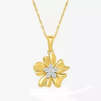 Womens 1/8 CT. T.W. Natural White Diamond 10K Gold Flower 18 Inch Pendant Necklace