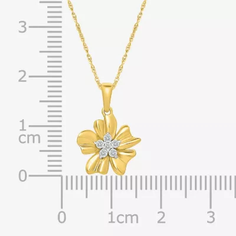 Womens 1/8 CT. T.W. Natural White Diamond 10K Gold Flower 18 Inch Pendant Necklace