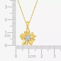 Womens 1/8 CT. T.W. Natural White Diamond 10K Gold Flower 18 Inch Pendant Necklace