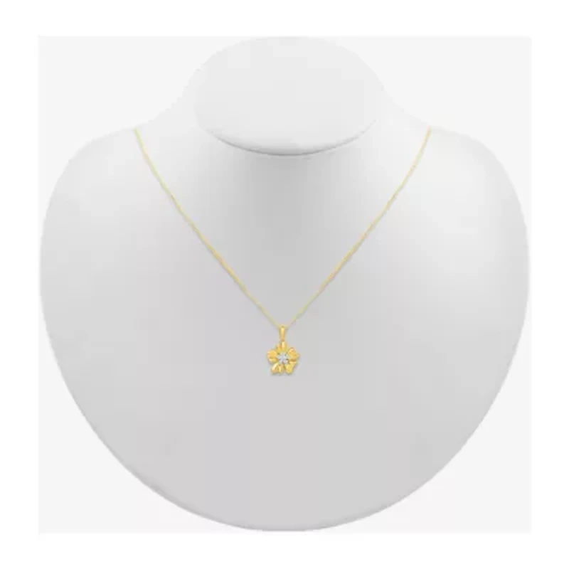 Womens 1/8 CT. T.W. Natural White Diamond 10K Gold Flower 18 Inch Pendant Necklace