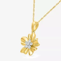 Womens 1/8 CT. T.W. Natural White Diamond 10K Gold Flower 18 Inch Pendant Necklace