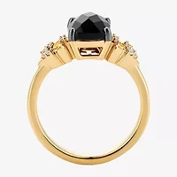 Harry Potter (F/Si2) Womens Lab Grown Diamond Accent Genuine Black Onyx 14K Gold Over Silver Cushion Cocktail Ring