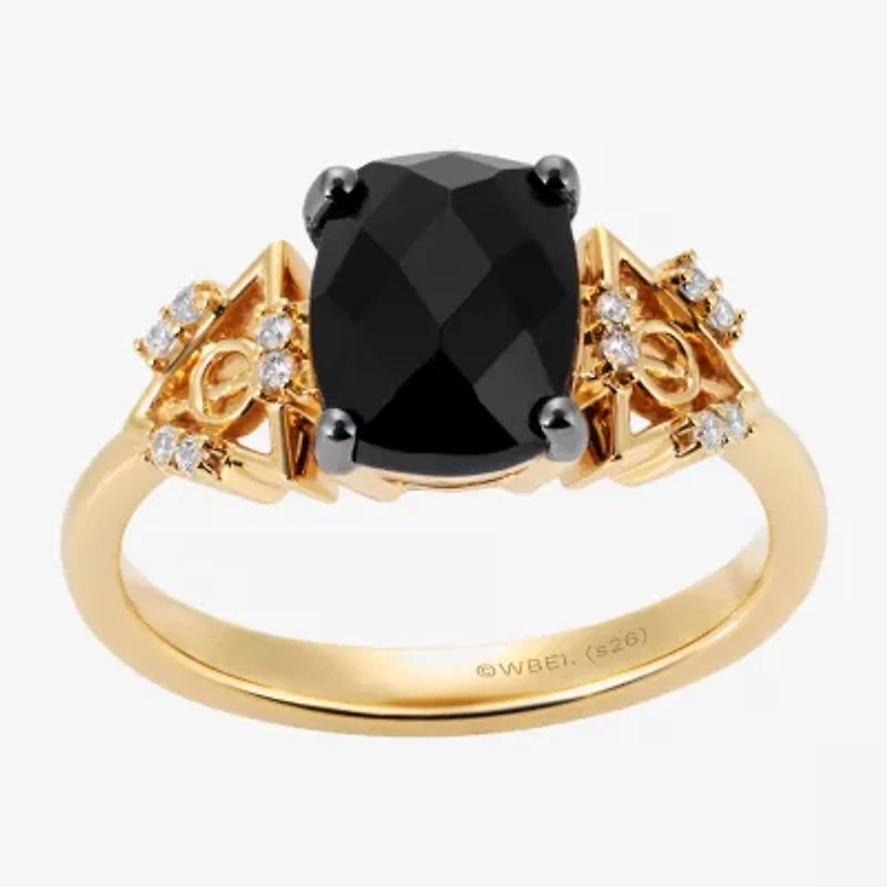 Harry Potter (F/Si2) Womens Lab Grown Diamond Accent Genuine Black Onyx 14K Gold Over Silver Cushion Cocktail Ring
