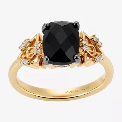 Harry Potter (F/Si2) Womens Lab Grown Diamond Accent Genuine Black Onyx 14K Gold Over Silver Cushion Cocktail Ring