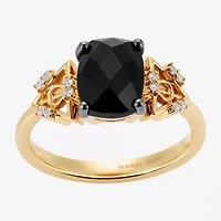 Harry Potter (F/Si2) Womens Lab Grown Diamond Accent Genuine Black Onyx 14K Gold Over Silver Cushion Cocktail Ring