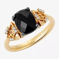 Harry Potter (F/Si2) Womens Lab Grown Diamond Accent Genuine Black Onyx 14K Gold Over Silver Cushion Cocktail Ring