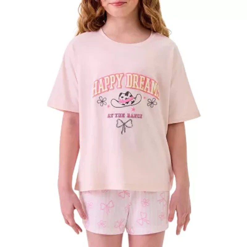 Dream Big Peace Out Little & Kid Girls Crew Neck Short Sleeve 2-pc. Pajama Sets