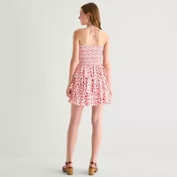 Emerald Sundae Womens Juniors Halter Neck Sleeveless Floral Fit + Flare Dress