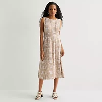 Perceptions Womens Round Neck Sleeveless Floral Fit + Flare Dress