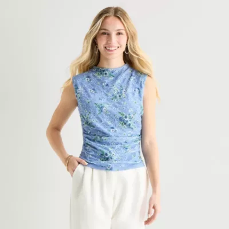 by&by Womens Juniors Mock Neck Sleeveless Blouse