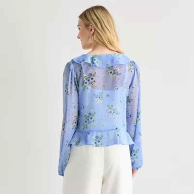 by&by Womens Juniors V Neck Long Sleeve Blouse