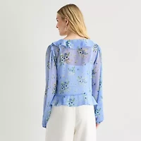 by&by Womens Juniors V Neck Long Sleeve Blouse