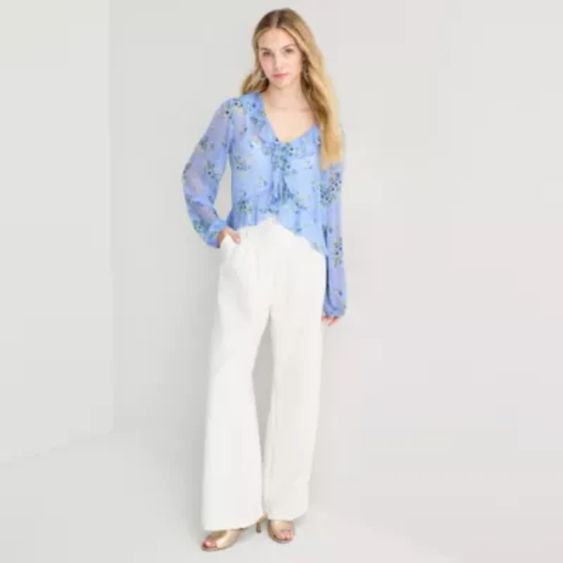 by&by Womens Juniors V Neck Long Sleeve Blouse