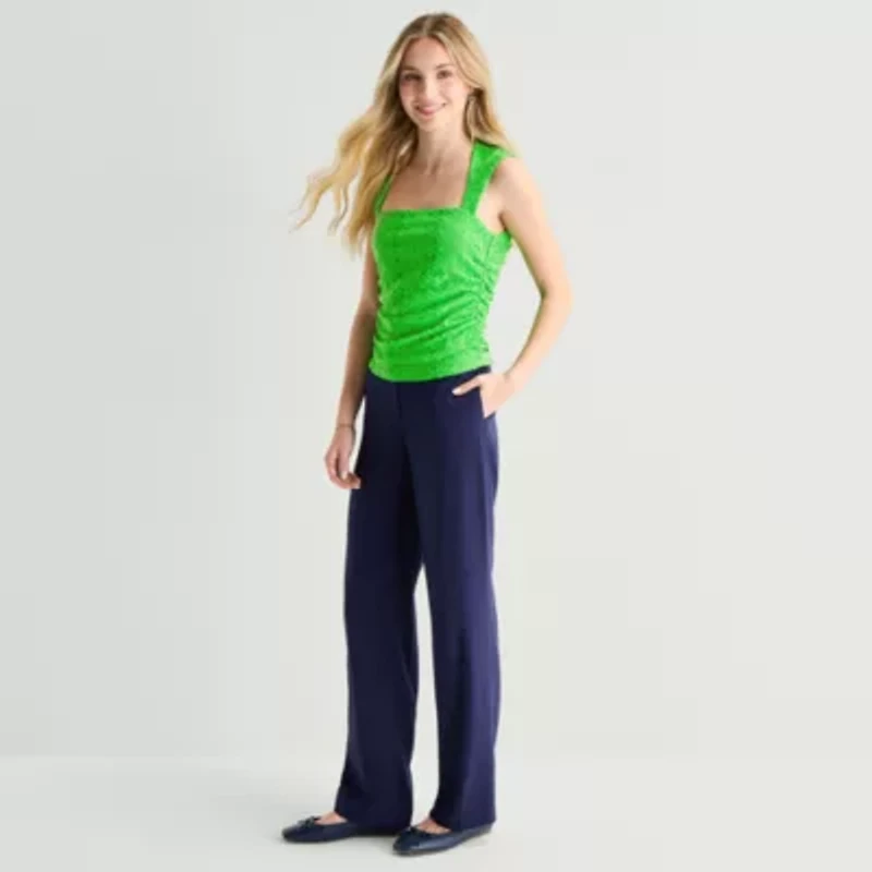 by&by Womens Juniors Square Neck Sleeveless Tank Top