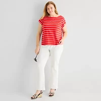 Liz Claiborne Womens Plus Boat Neck Short Sleeve Blouse