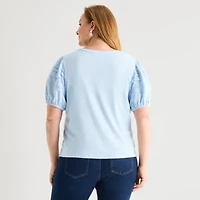 Liz Claiborne Womens Plus Round Neck Short Sleeve Blouse