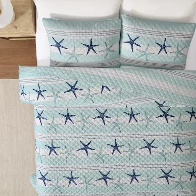 Avanti Starfish Stripe Reversible Quilt Set