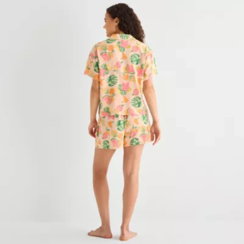 Sleep Chic Womens Poplin V-Neck Short Sleeve 2-pc. Pajama Sets