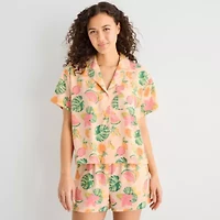 Sleep Chic Womens Poplin V-Neck Short Sleeve 2-pc. Pajama Sets