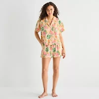 Sleep Chic Womens Poplin V-Neck Short Sleeve 2-pc. Pajama Sets