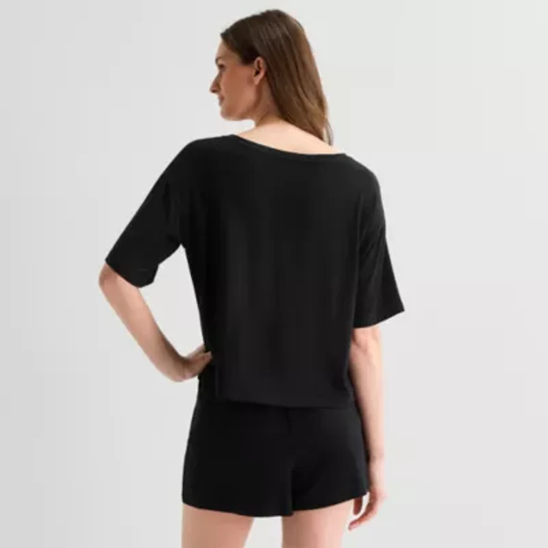 Ambrielle Womens V Neck Short Sleeve Pajama Top