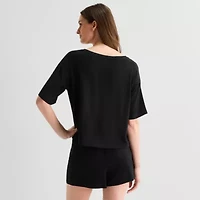 Ambrielle Womens V Neck Short Sleeve Pajama Top