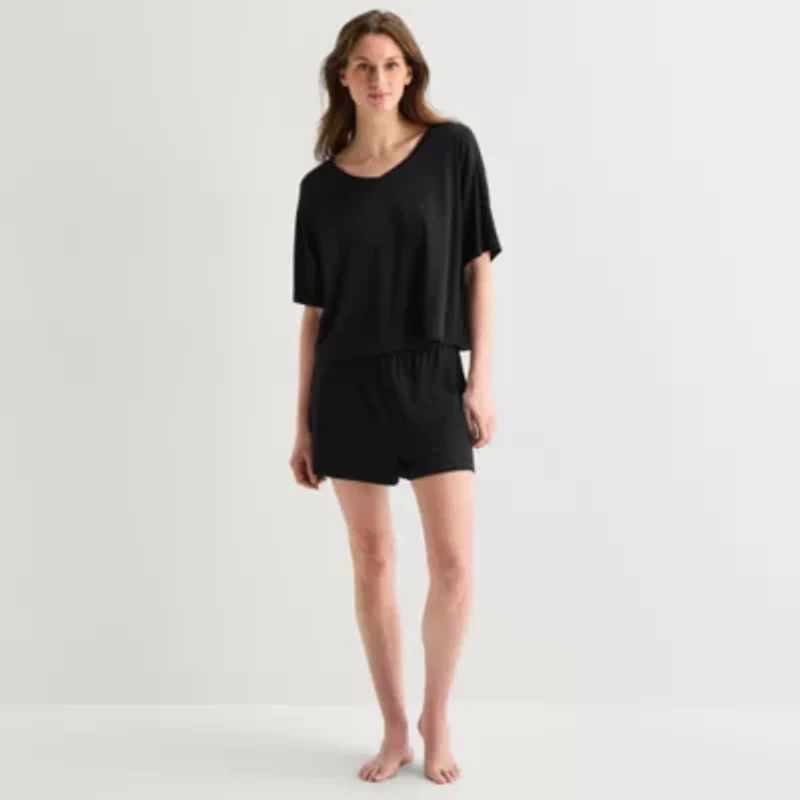 Ambrielle Womens V Neck Short Sleeve Pajama Top