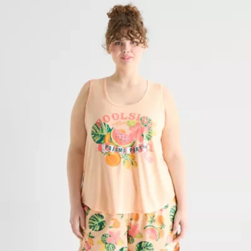 Sleep Chic Womens Scoop Neck Sleeveless Plus Pajama Top