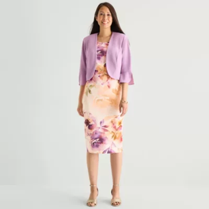 Maya Brooke Womens Floral Jacket Dress