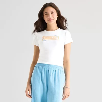 Hurley Womens Juniors Crew Neck Short Sleeve Fitted Graphic T-Shirt