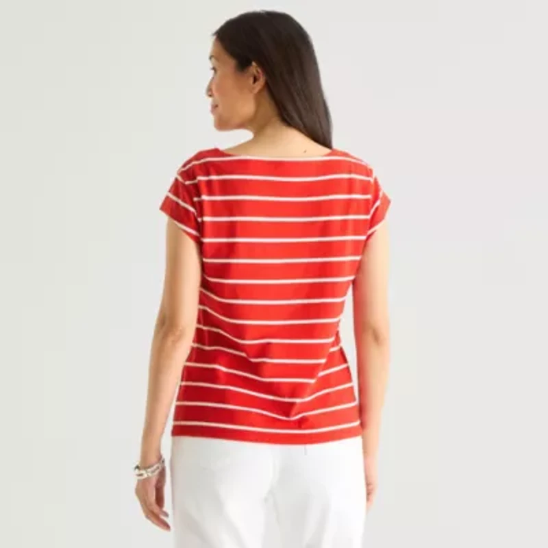 Liz Claiborne Womens Boat Neck Short Sleeve T-Shirt