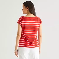 Liz Claiborne Womens Boat Neck Short Sleeve T-Shirt