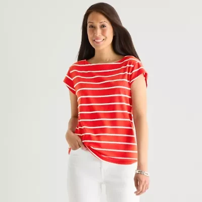 Liz Claiborne Womens Boat Neck Short Sleeve T-Shirt