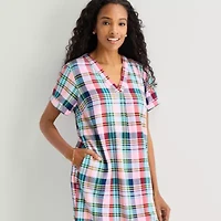 St. John's Bay Womens V Neck Short Sleeve Plaid Shift Dress