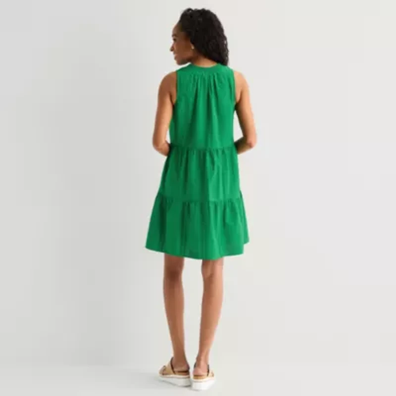 St. John's Bay Womens V Neck Sleeveless A-Line Dress