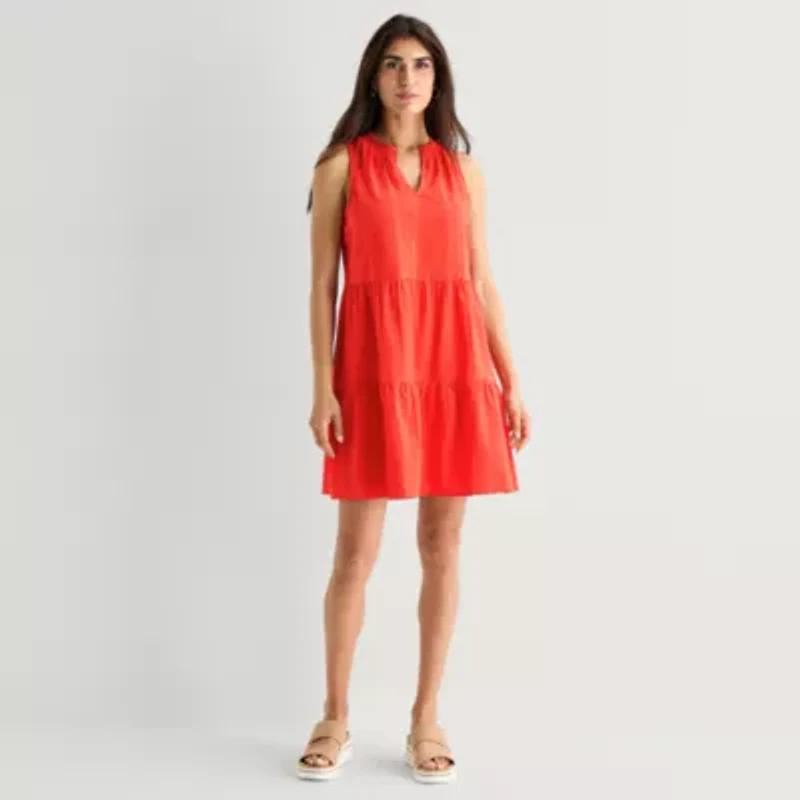 St. John's Bay Womens V Neck Sleeveless A-Line Dress