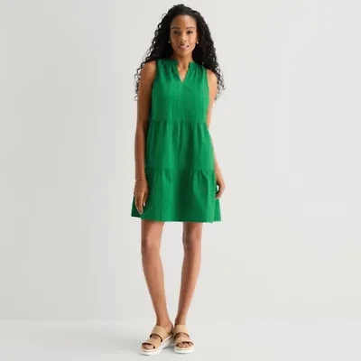 St. John's Bay Womens V Neck Sleeveless A-Line Dress