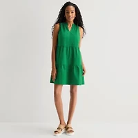 St. John's Bay Womens V Neck Sleeveless A-Line Dress