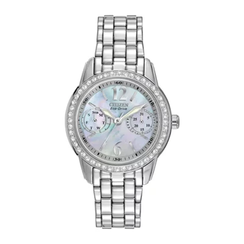 Citizen® Eco-Drive® Womens Silver-Tone Black Mother-of-Pearl Multifunction Watch FD1030-56Y