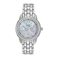 Citizen® Eco-Drive® Womens Silver-Tone Black Mother-of-Pearl Multifunction Watch FD1030-56Y