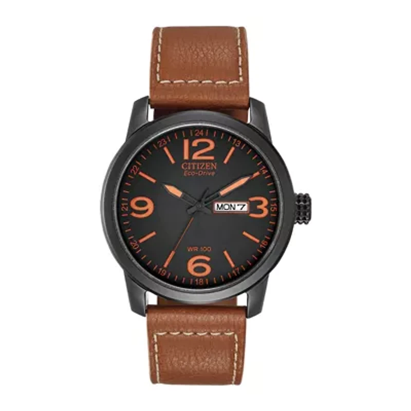 Citizen® Eco-Drive® Mens Black & Orange Leather Strap Watch BM8475-26E