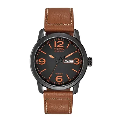 Citizen® Eco-Drive® Mens Black & Orange Leather Strap Watch BM8475-26E