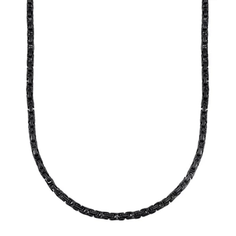 Mens Black Ion-Plated Stainless Steel Byzantine Chain Necklace