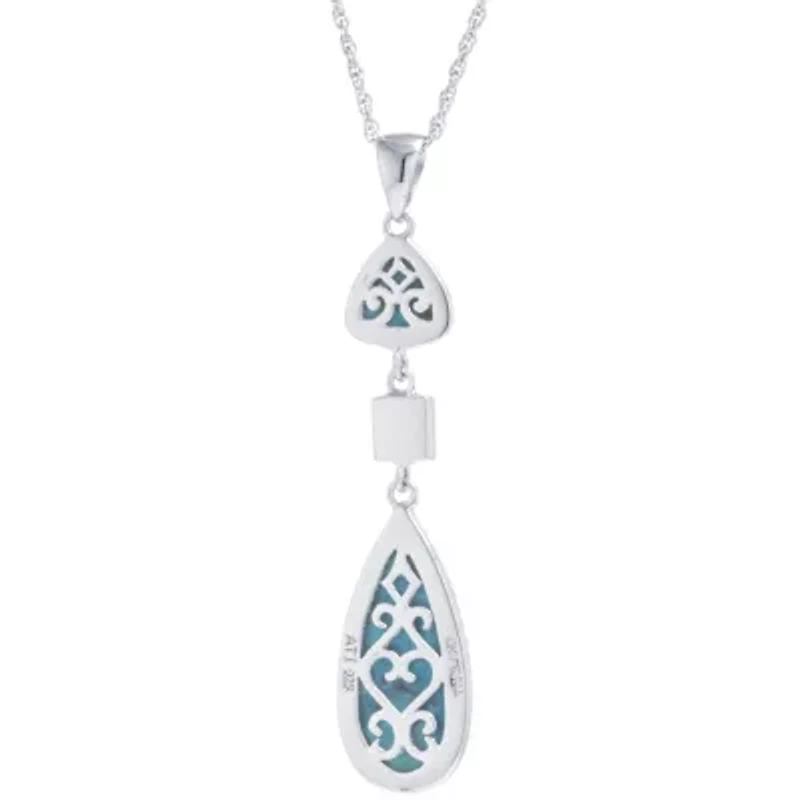 Womens Enhanced Blue Turquoise Sterling Silver 18 Inch Pendant Necklace